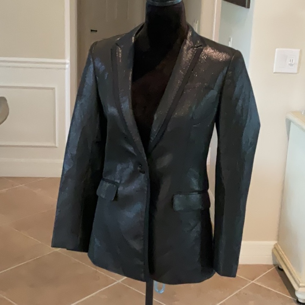 Armani Exchange black metallic one button front blazer, size 6